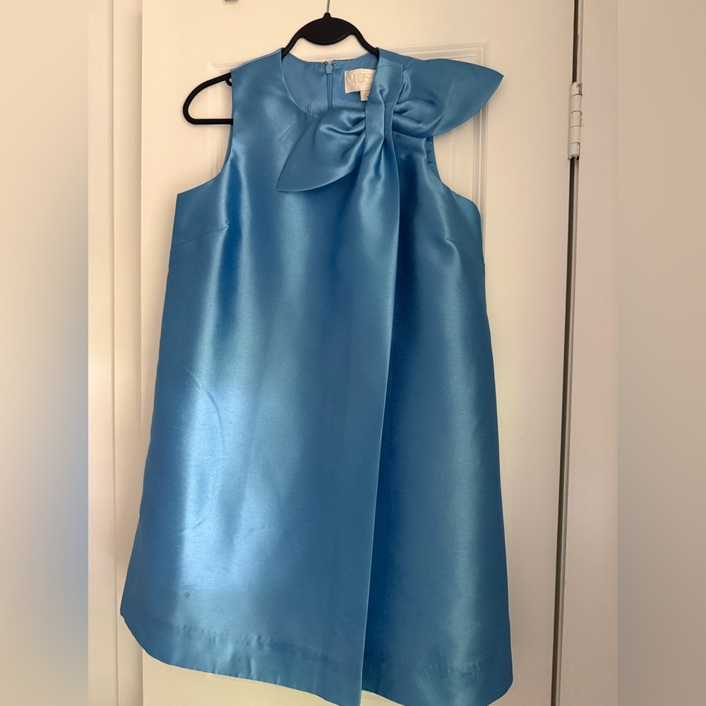 One-Shoulder Bow Satin Mini Dress in Bright Blue - Picture 8 of 8